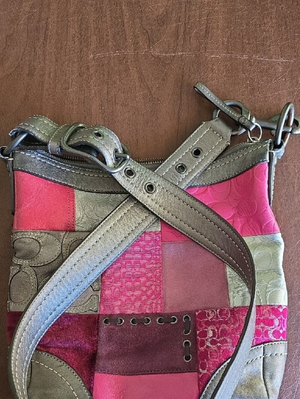 Coach Patchwork Leather Crossbody Bag in Pink & Metallic Silver - Picture 5 of 15